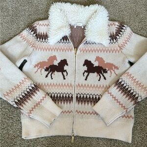 Altar'd State Brown and Cream Horse Print Knit Sweater